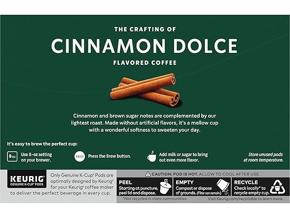 10 CT Starbucks K-Cup Coffee Pods, Cinnamon Dolce
