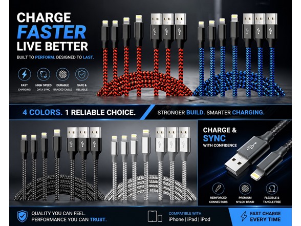 Braided Tangle-Free Lightning Cable