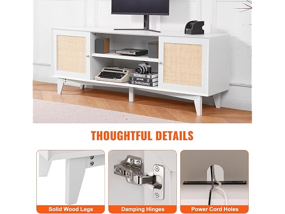 Rattan TV Stand for 75in TV, Boho TV Stand with
