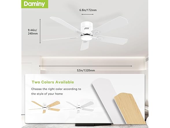 DAMINY 52In 5 Blades White Ceiling Fan