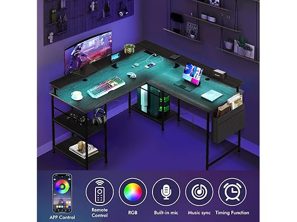 wOod-it Gaming Desk with LED Lights, 55"