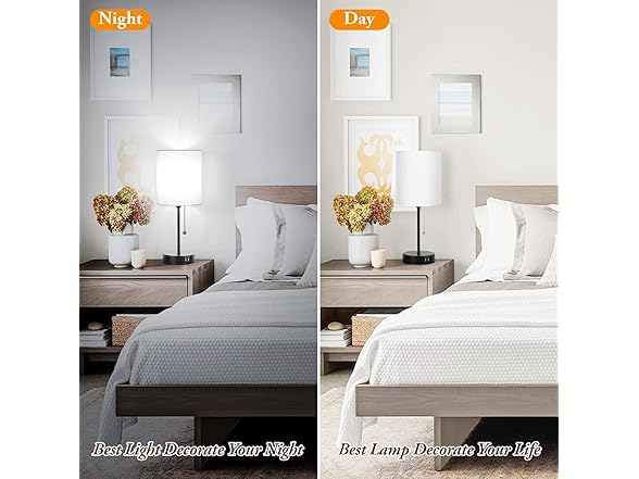 Bosceos Table Lamps with White Shades and USB Charging Ports, 2PK
