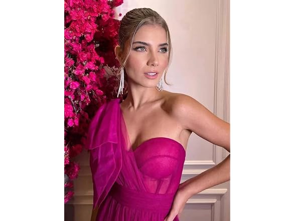 Vivymaku Women (4) Slit Ball Gown Tulle Prom Dress