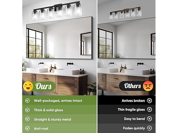 BesLowe 37" 6-Light Bathroom Light Fixture, Black