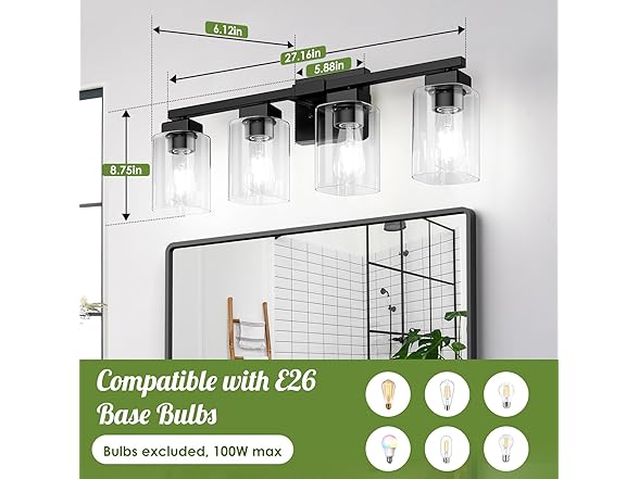 BesLowe 4-Light Bathroom Light Fixture Black