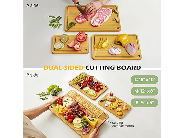 Wood Cutting Board for Kitchen - 3 Pack