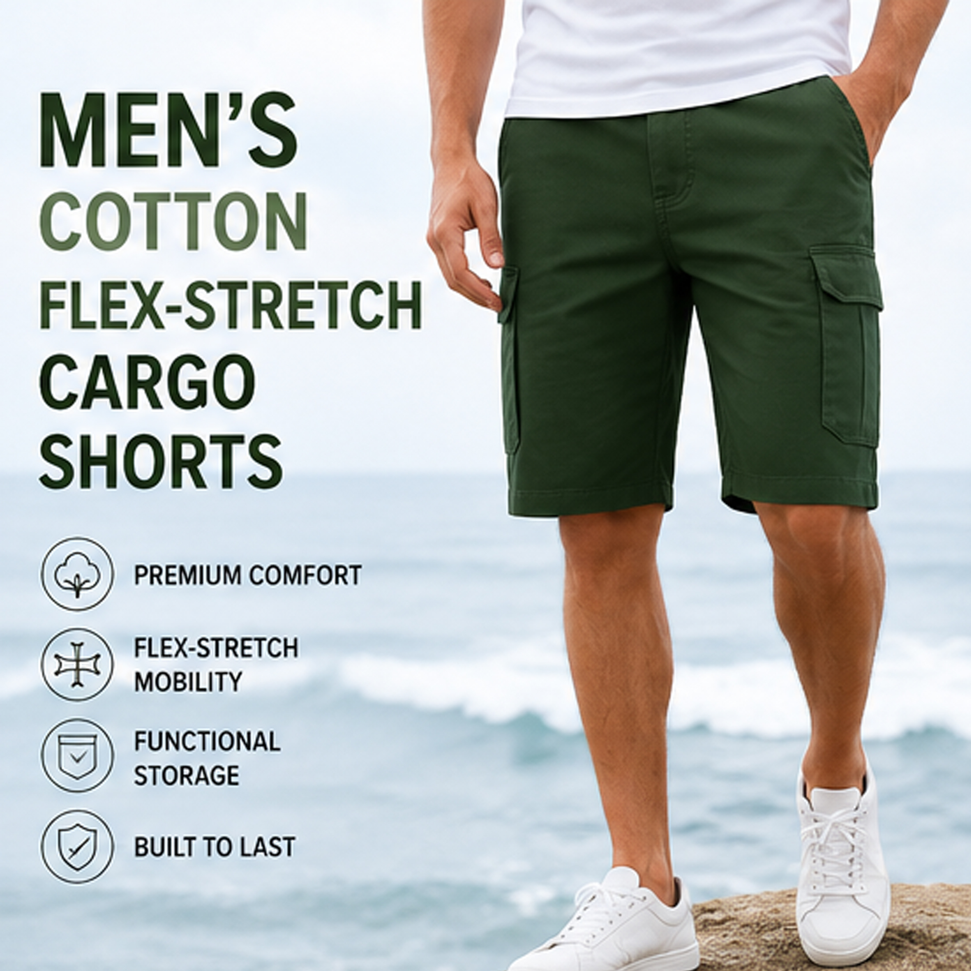 3Pk Mens Cotton Stretch Cargo Shorts - Gallery 26