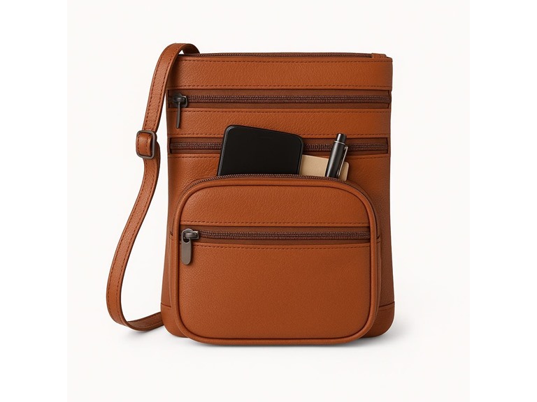 Genuine Leather Multi-Zippered Crossbody Bag