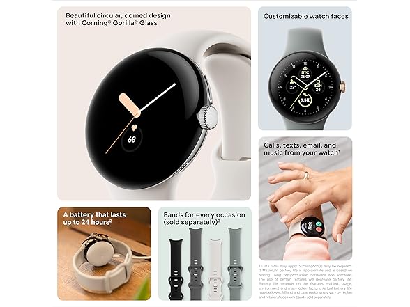 Google Pixel Watch - Android Smartwatch with Fitbit Activity Tracking - Heart Rate Tracking Watch Polished Silver Stainless Steel case with Charcoal Active band - WiFi (Open Box)