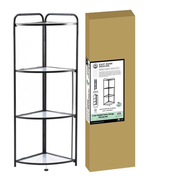4-Tier Foldable Corner Shelf, Black - Gallery 6