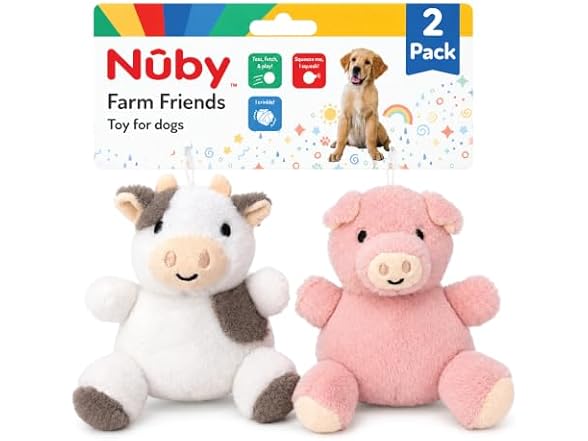 Nuby Plush Dog Toy 2-Pack – Plush Dog Toys Farm Animals