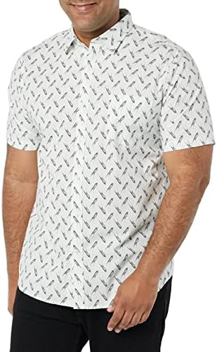 Amazon Essentials Men's Slim-Fit Short-Sleeve Poplin Shirt, Light Blue Bird Print, Large