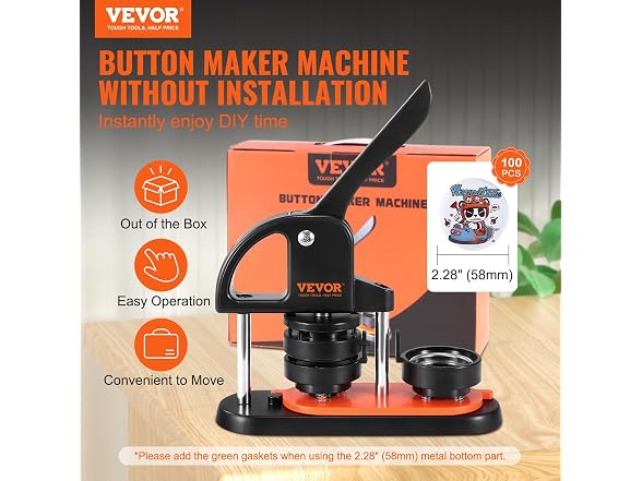 Button Maker Machine, 2.28 inch/58mm Pin Maker