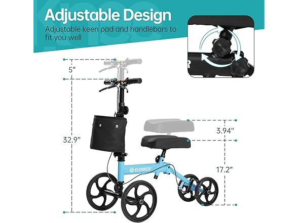 ELENKER Knee Scooter Economy Steerable Knee Walker with 10"  (Open Box)