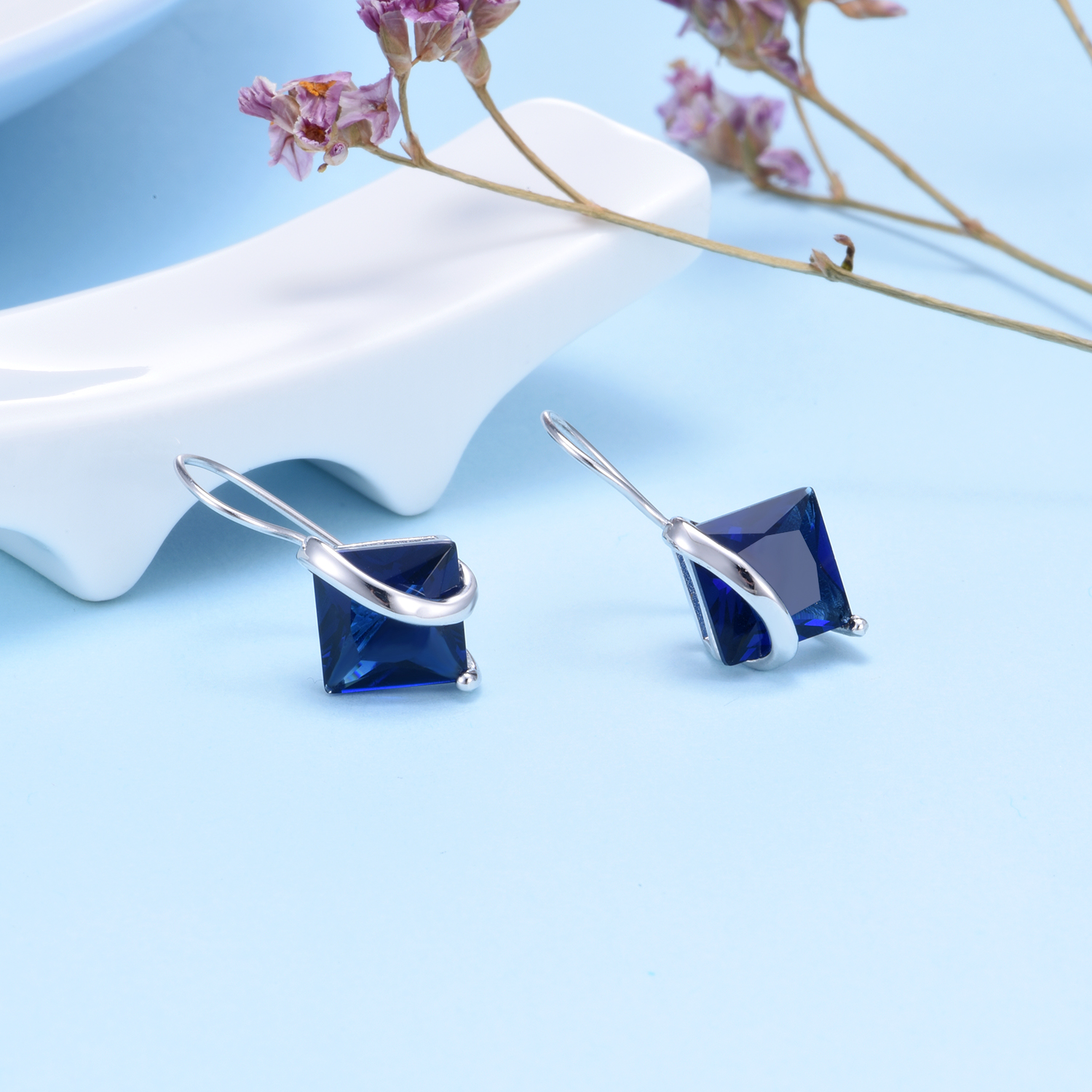 925 Sterling Silver Sapphire Earrings - Gallery 7