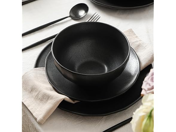 Stone Lain Rio 12-Piece Dinnerware Set Stoneware, Black