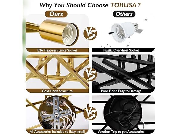 TOBUSA 6-Light Gold Semi Flush Mount Ceiling Light Fixture