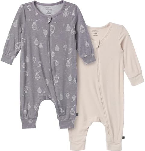 Modern Moments by Gerber Baby Neutral Viscose Footless Coveralls, Silver Hot Air Ballon, 0-3 Months