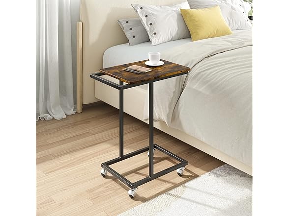 Novilla End Table, C-Shaped Side Table w Rolling Casters