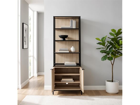 Linon Verner Blonde Wooden Herringbone Bookcase with Dark Top