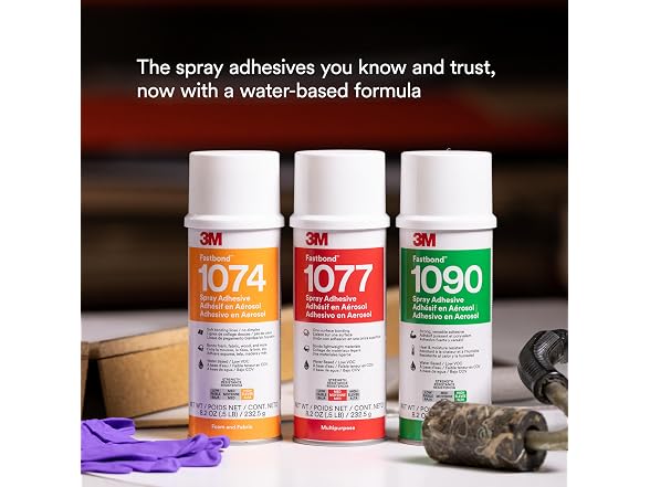3M Fastbond Water-Base Multipurpose Adhesive 1077, Low VOC, Net Wt 8.2 oz
