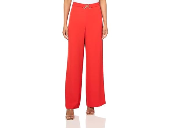 HALSTON H Womens Gold Belt Straight Leg Soft Suiting Pant