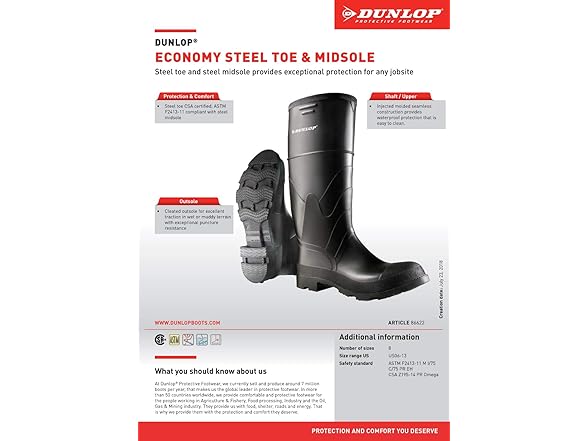 DUNLOP Dunlop Protective Footwear, 16" Economy