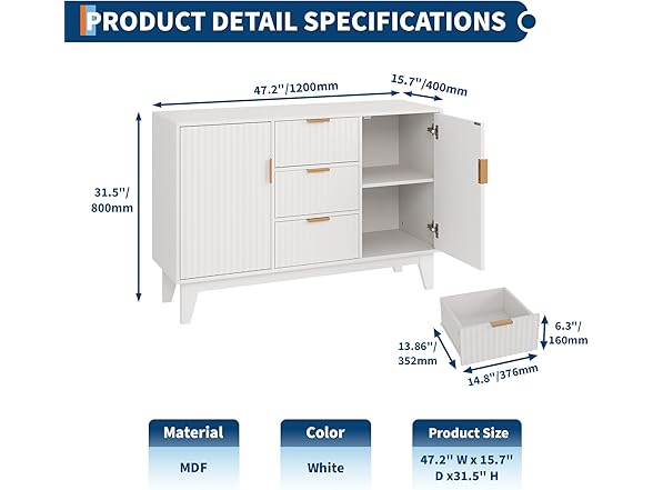 CuisinSmart 47.2" Fluted Buffet Cabinet