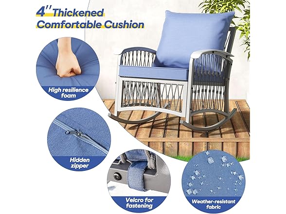 zzwhom 3 PCS Outdoor Rocking Chairs Patio Bistro Set