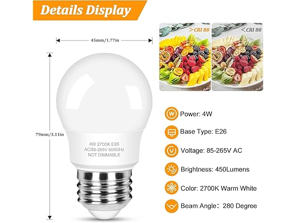 Brightever LED Refrigerator Light Bulbs 40 Watt Equivalent
