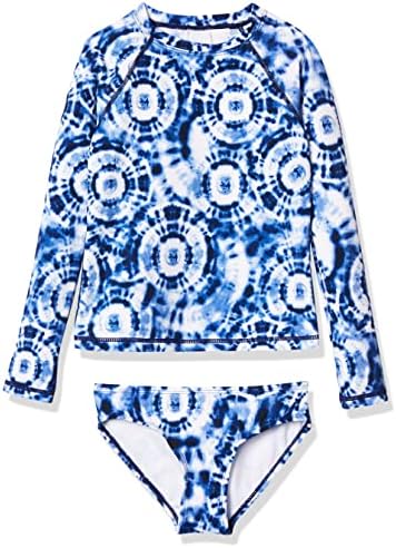 Kanu Surf Girls' Long Sleeve Rashguard UPF 50+ Two Piece Swim Set, Groovy Denim Blue, 2T