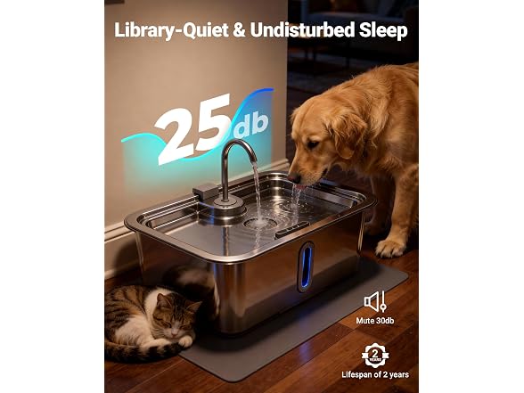 3.96Gal/15L Large Dog Water Fountain with Pet Mat 