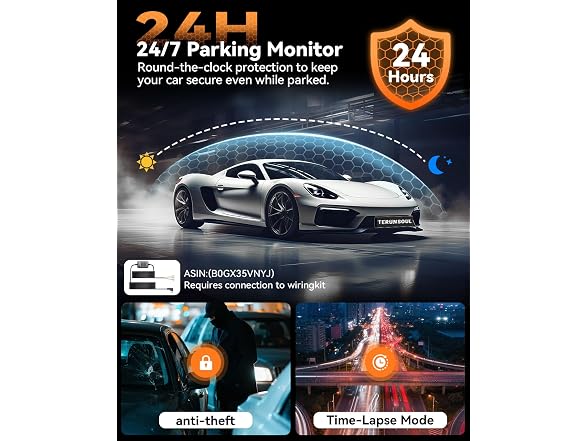 TERUNSOUI 4K+4K+1080P 3-Channel Dash Cam