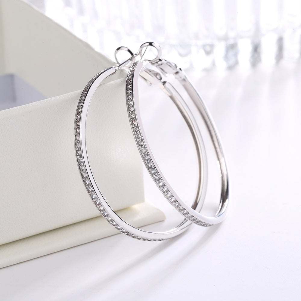14K White Gold Large Hoop Earrings - Gallery 7
