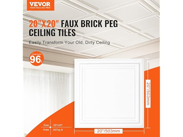 Ceiling Tiles, 96-Pack 20 x 20 in, Drop Ceiling