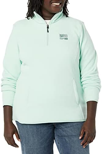 Amazon Essentials Disney | Marvel | Star Wars | Princess Women's Polar Fleece Quarter-Zip Mock Jackets, Marvel Comic Logo, Small