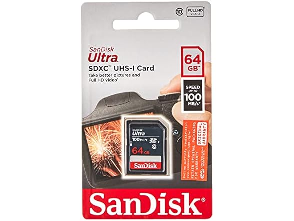 SanDisk 64GB Ultra SDXC UHS-I Memory Card - 100MB/s, C10, U1, Full HD, SD Card