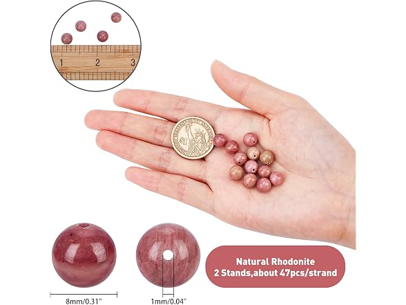 arricraft About 94 Pcs 8mm Natural Stone Beads Rhodonite