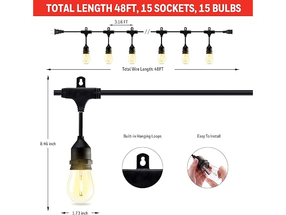Honeywell 48 FT Outdoor String Lights