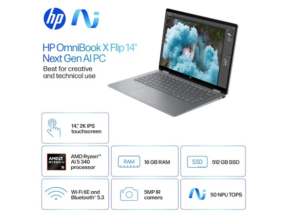 HP OmniBook X Flip 2-in-1 14" 2K Laptop