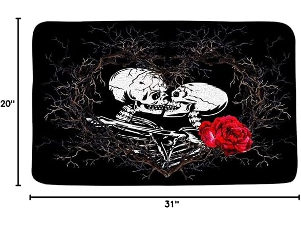 Skull Couple Bath Mat Cute Skeleton Kiss