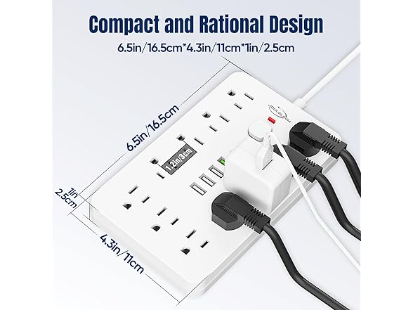 6 FT Flat Plug Surge Protector Power Strip