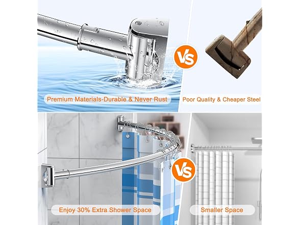Curved Shower Curtain Rod, Adjustable 45-72 Inches