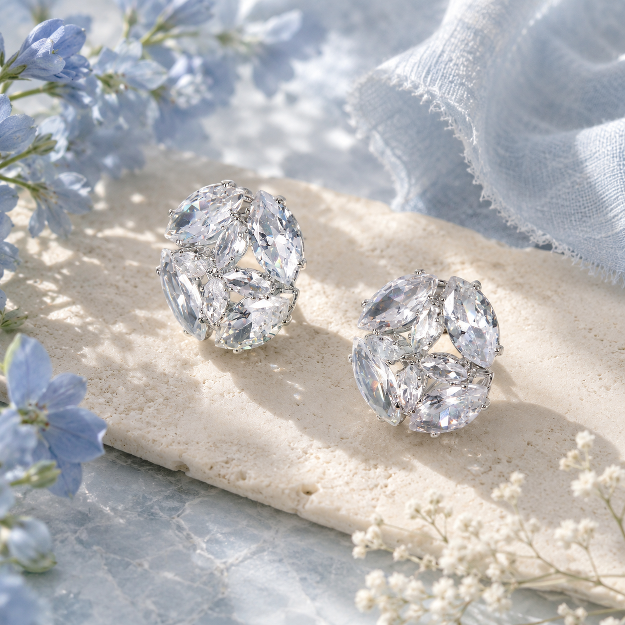 Saffron S/S Silver Tone Cluster Cubic Zirconia Stud Earrings - Gallery 6