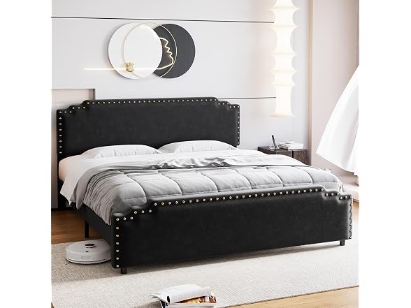 GAOMON Queen Velvet Bed Frame, Black