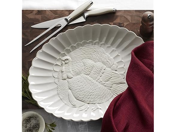 Lenox Serveware, Lenox French Perle Carved Turkey Platter, Scalloped