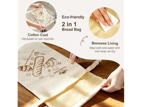 Beeswax Bread Bags 2 Pack Reusable