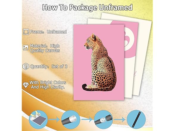 ECUASMR Pink Set of 3 Leopard Wall Art