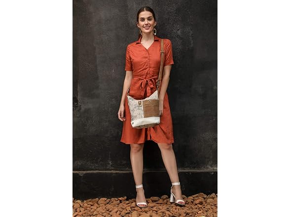Myra Bag Buttercup Upcycled Canvas & Cowhide Shoulder Bag S