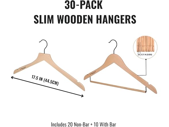 Sukkiri Homu Wooden Hanger Set for Closet - 30 Pack 